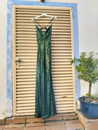 Vestido largo lentejuelas verde