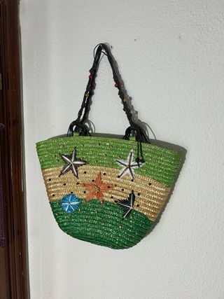 Bolso de playa de rafia con estrellas