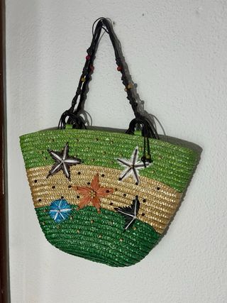 Bolso de playa de rafia con estrellas