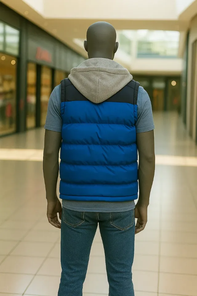 Chaleco acolchado azul y gris