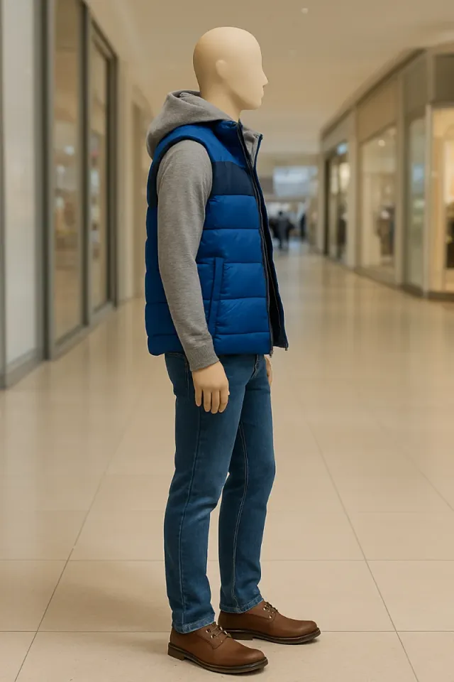 Chaleco acolchado azul y gris