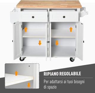 Carrello da Cucina con Ruote, Ripiani Regolabili e