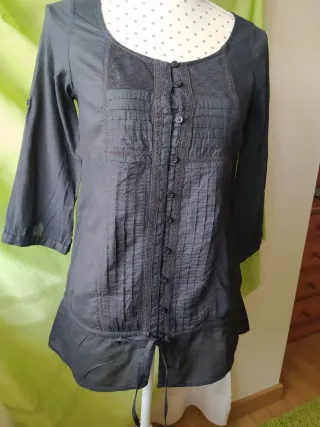 Blusa camisa negra mujer encaje tul
