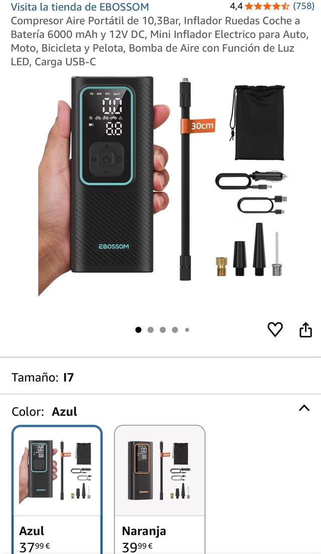 Inflador Portátil EBOSSOM 10,3Bar USB-C