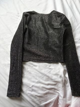 Top SHEIN PRIVÉ fiesta plateado manga larga