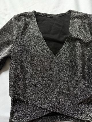 Top SHEIN PRIVÉ fiesta plateado manga larga