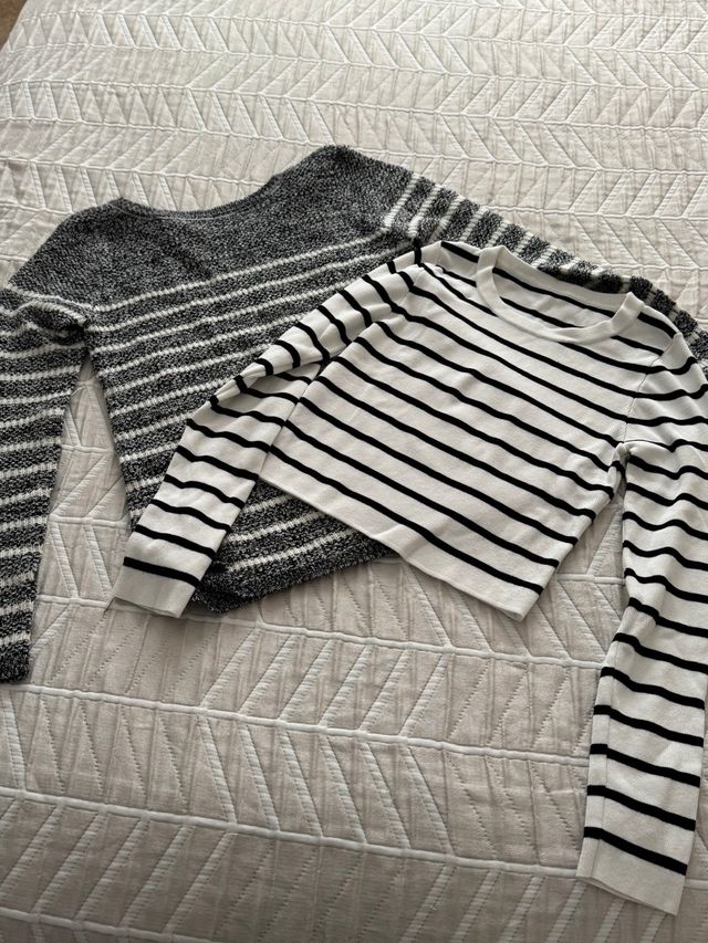 Conjunto 2 jerséis rayas gris y blanco