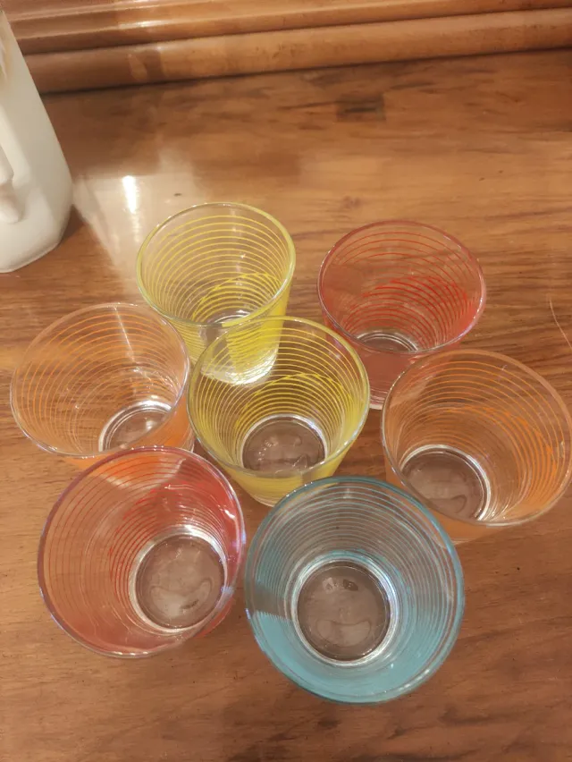 Set 7 Vasos Cristal Colores Retro