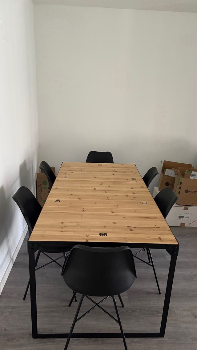 Mesa Comedor Industrial Abeto y Metal 1.80m