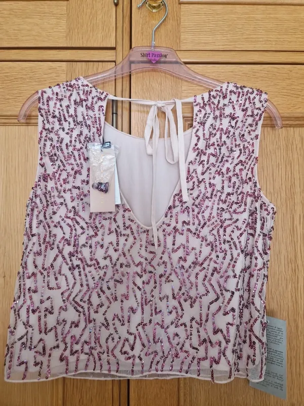 Top lentejuelas Tintoretto beige y rosa