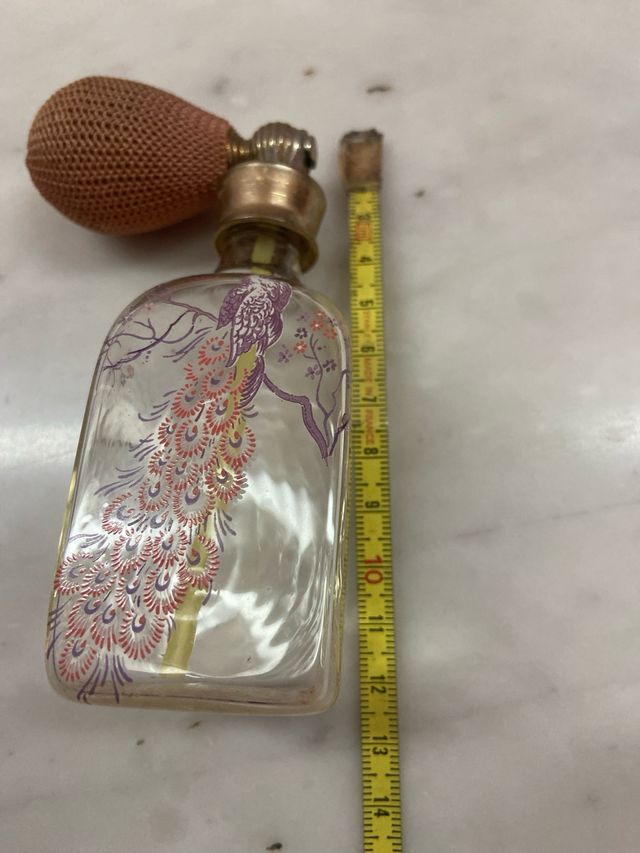 Perfumero Vintage Cristal Pintado Pavo Real