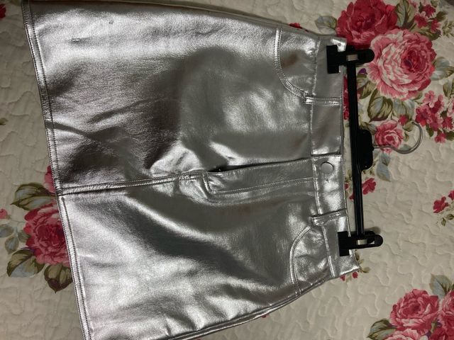 Gonna donna effetto laminato argento