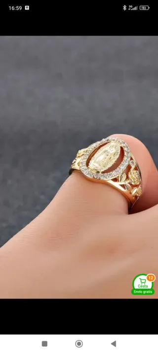 Anillo Virgen María Oro y Circonitas