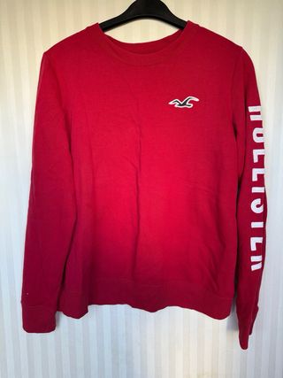Sudadera Hollister Roja Logo Manga