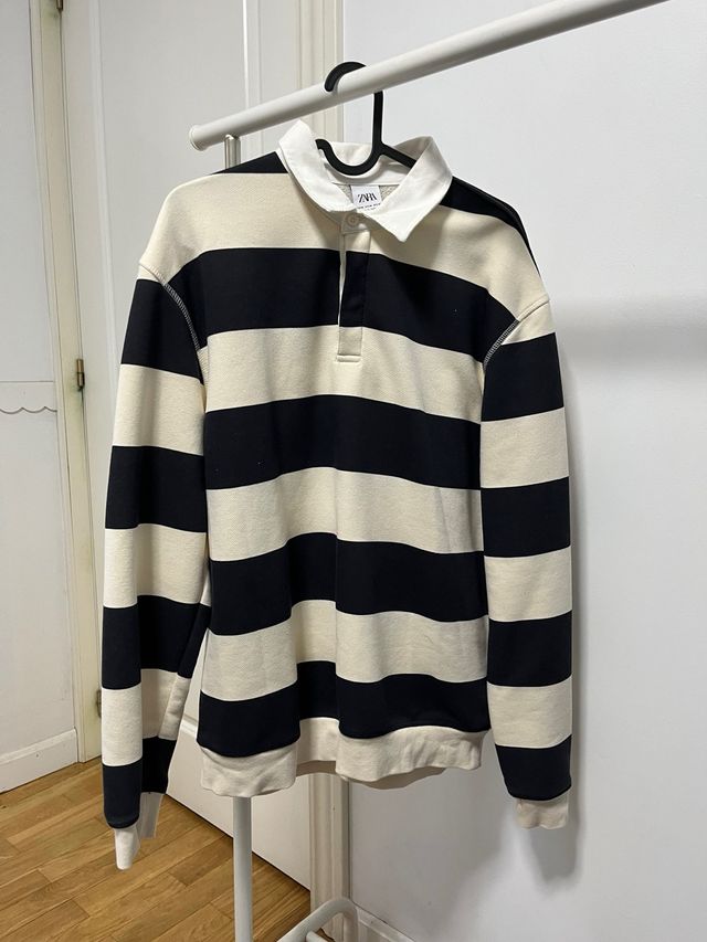 Zara Polo Rayas Beige y Negro