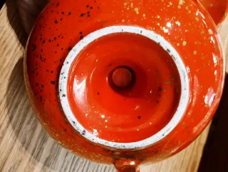 Portacandele vintage in ceramica rossa