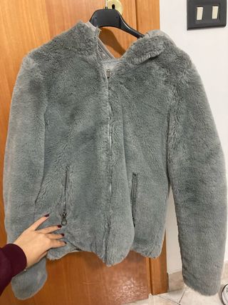 Cappotto grigio reversibile con cappuccio
