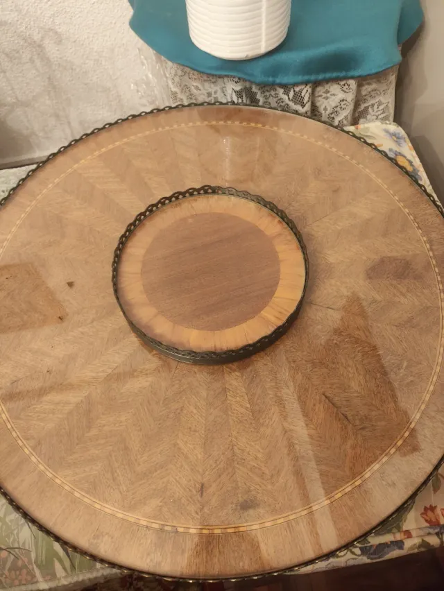 Bandeja giratoria vintage madera y metal