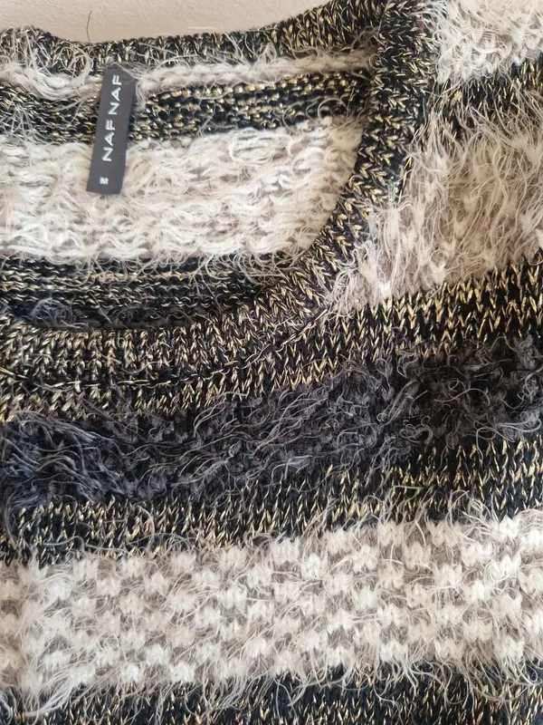 Jersey Naf Naf pelo suave rayas oro y gris