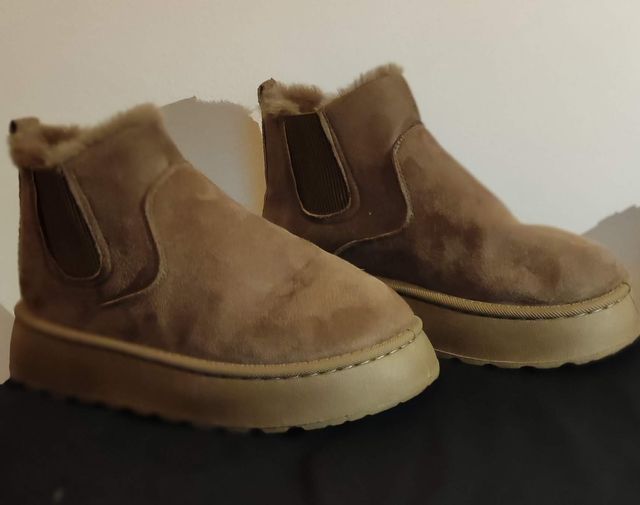 Botines de pelo beige/marrón