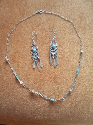 Conjunto Plata 925: Collar y Pendientes Turquesa