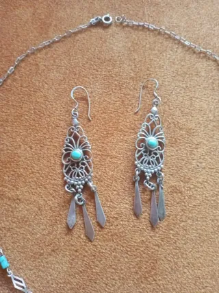 Conjunto Plata 925: Collar y Pendientes Turquesa