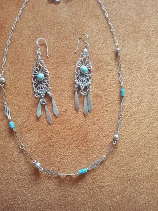 Conjunto Plata 925: Collar y Pendientes Turquesa