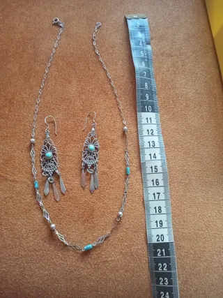 Conjunto Plata 925: Collar y Pendientes Turquesa