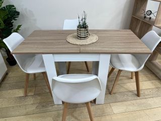 MESA DE COMEDOR EXTENSIBLE + 4 SILLAS NORDICAS + MUEBLE DE TV