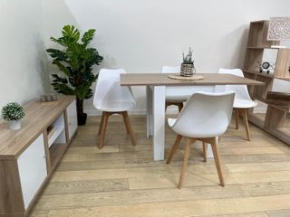 MESA DE COMEDOR EXTENSIBLE + 4 SILLAS NORDICAS + MUEBLE DE TV