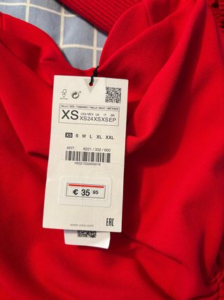 Vestido Zara Rojo Talla XS