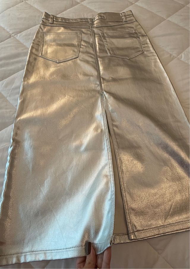 Saia jeans prata longa M