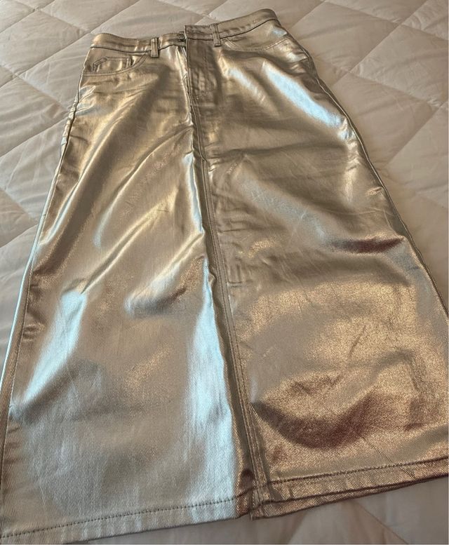 Saia jeans prata longa M