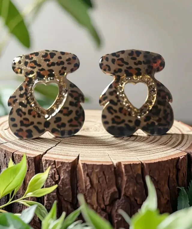 Pendientes Oso Corazón Leopardo Dorado