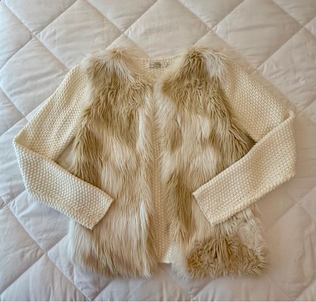 Casaco Lã e Pelo Bege Tamanho L