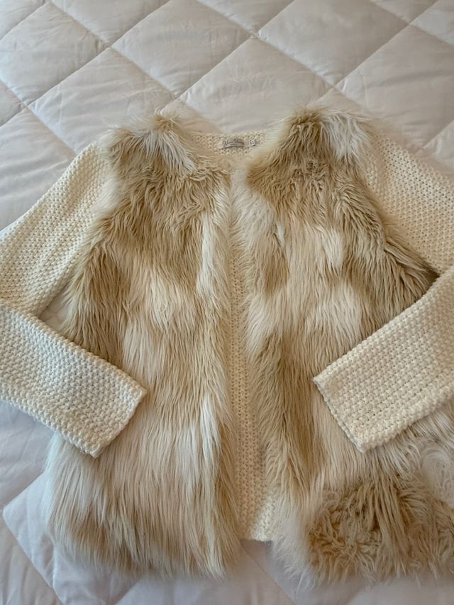 Casaco Lã e Pelo Bege Tamanho L