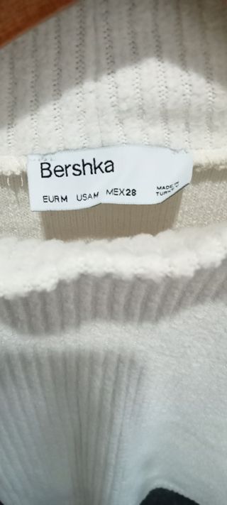 Top Bershka Branco Malha Gola Alta