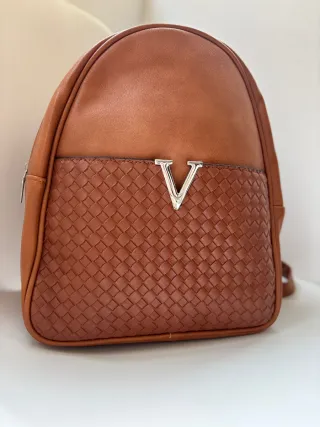 Bolso redondo tejido rosa/beige