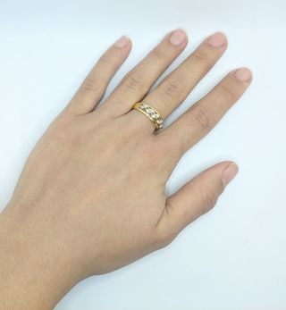Anillo de oro combinado 18k circonita, 2.2g, T-20.