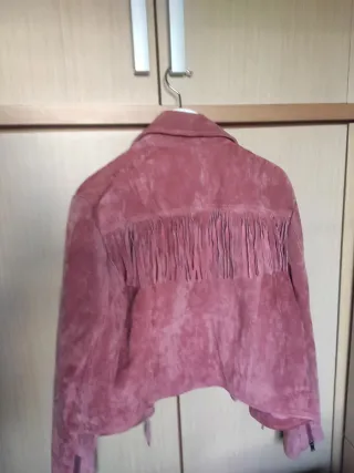 Cazadora Mango Piel Vuelta Rosa Talla L