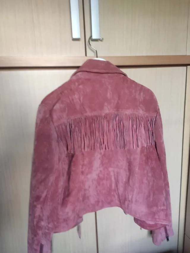 Cazadora Mango Piel Vuelta Rosa Talla L