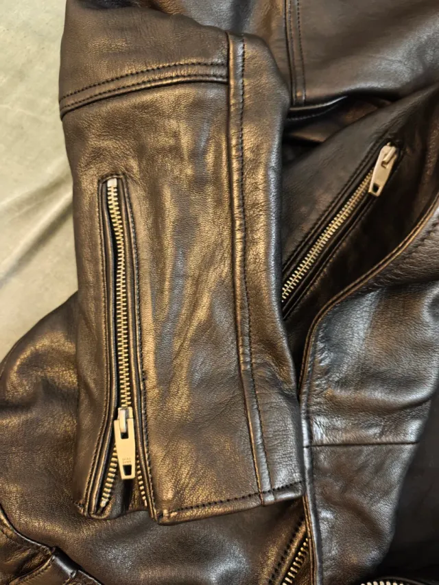 Chaqueta Piel Biker Hombre Negra. Talla M.