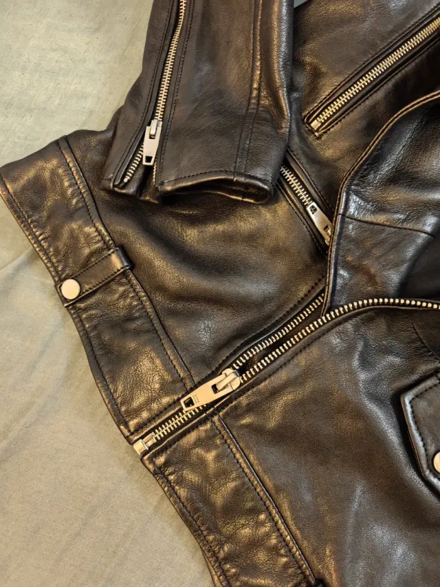 Chaqueta Piel Biker Hombre Negra. Talla M.