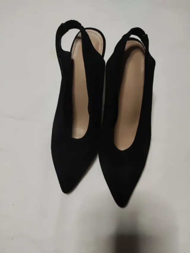 Zapatos de ante negro tacón Slingback