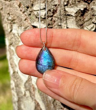 Collar Labradorita Azul y Morada, en plata 925