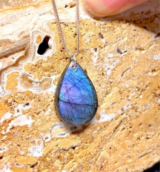 Collar Labradorita Azul y Morada, en plata 925
