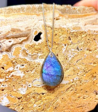 Collar Labradorita Azul y Morada, en plata 925