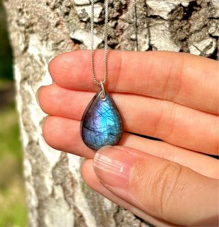 Collar Labradorita Azul y Morada, en plata 925