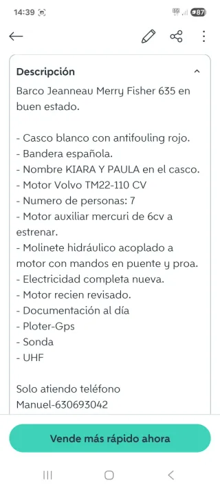 Barco recreo pesca Merry Fisher