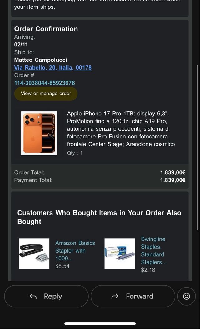 iPhone 17 Pro 1TB Arancione